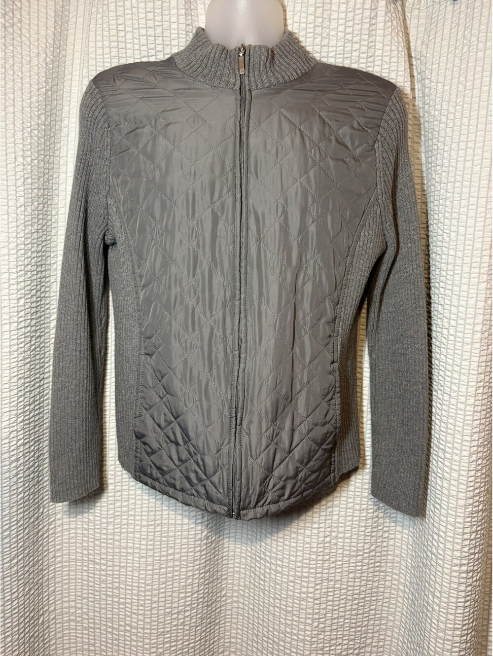 Croft & Barrow Jacket Womens Large Gray Quilted Knit Zip Front Casual Outdoor